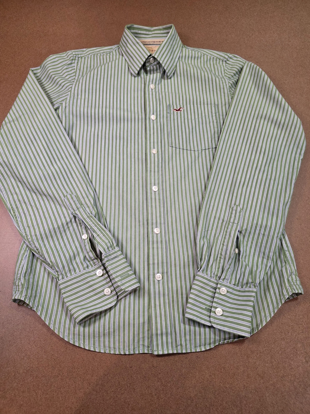Hollister‎ Men’s Cotton Green Striped Button-Down Shirt Medium